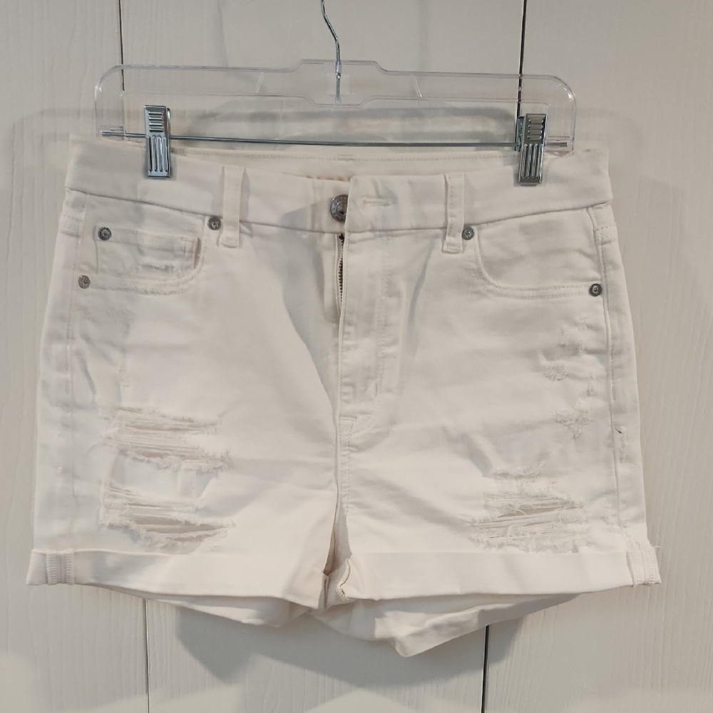 American Eagle Outfitters White Jean Shorts Distressed Style